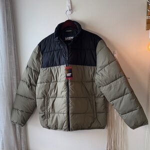 NWT Men's Land’s End Black and Olive Puffer Jacket XL 46-48